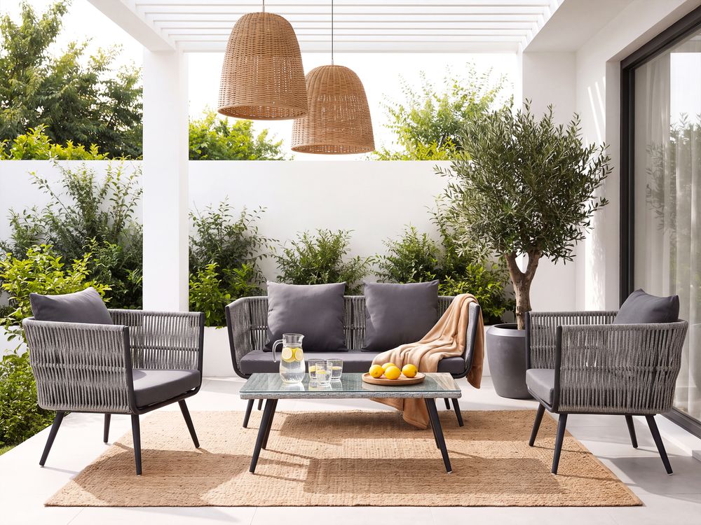 Garden Lounge Set with Table 4 Seater RAGUSA PE Rattan Grey