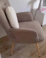 Poltrona Wingback VEJLE con poggiapiedi Tessuto Beige_1041693