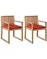 Set of 2 Garden Chairs with Cushions SASSARI PREMIUM Certified Acacia Wood Red