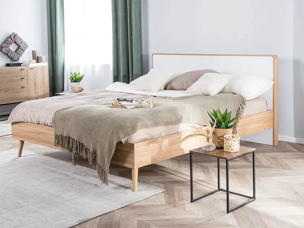 Bett mit LED SERRIS 160 x 200 cm Hellbraun_750353