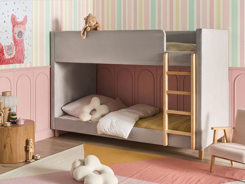 Bunk Bed Velvet CHOCQUES 90 x 200 cm (EU Single) Light Grey