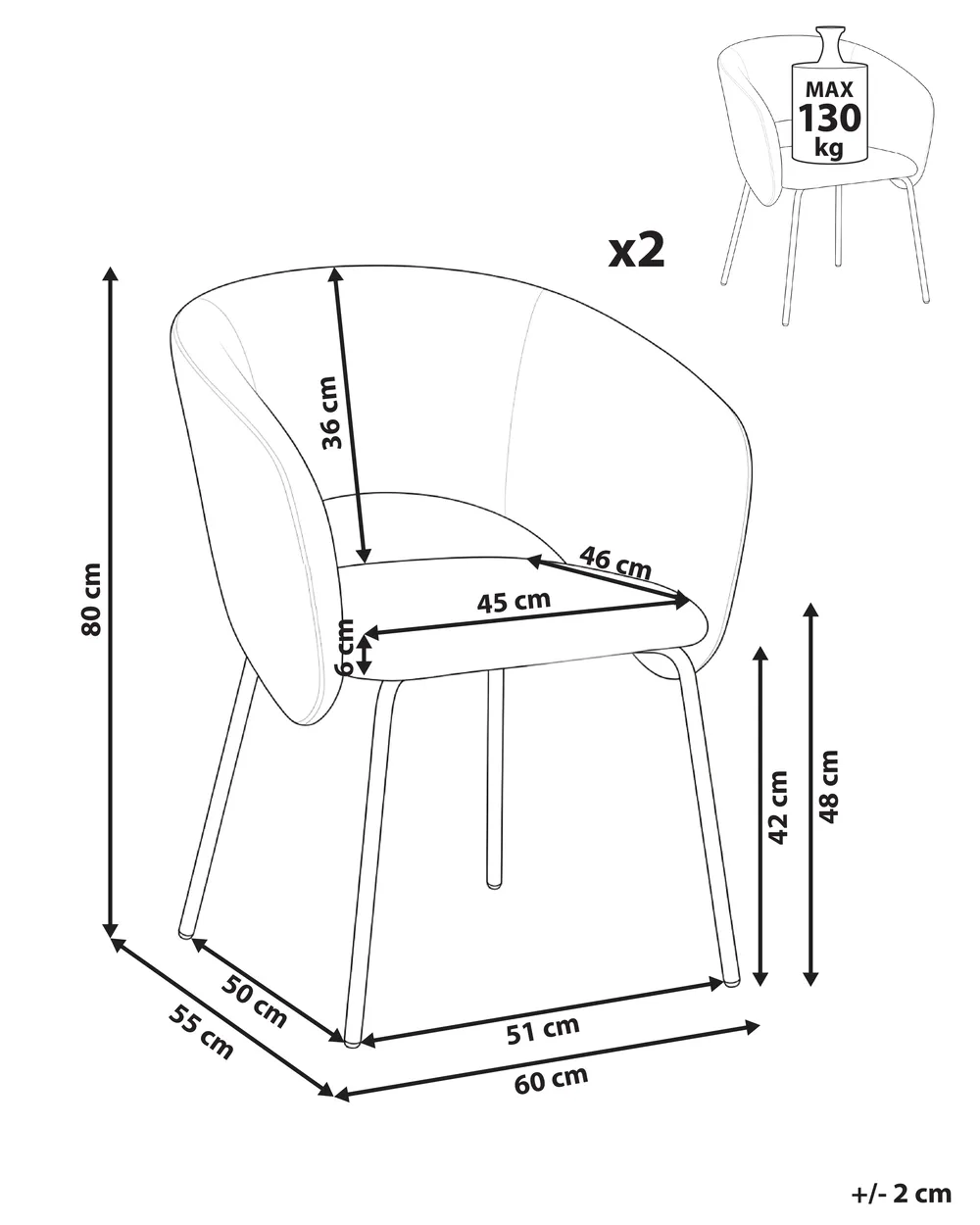 Set of 2 Dining Chairs BLAKELY Fabric Off-White_1055382