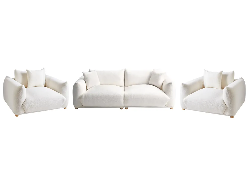 Living Room Set 5 Seater LUVOS Boucle Off-White_971917