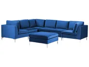 Modular Corner Sofa 6 Seater EVJA with Ottoman Velvet Navy Blue Right Hand_859821