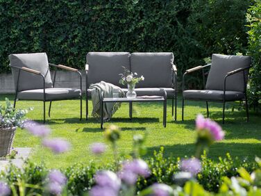 4 Seater Metal Garden Sofa Set Grey VEZZANA