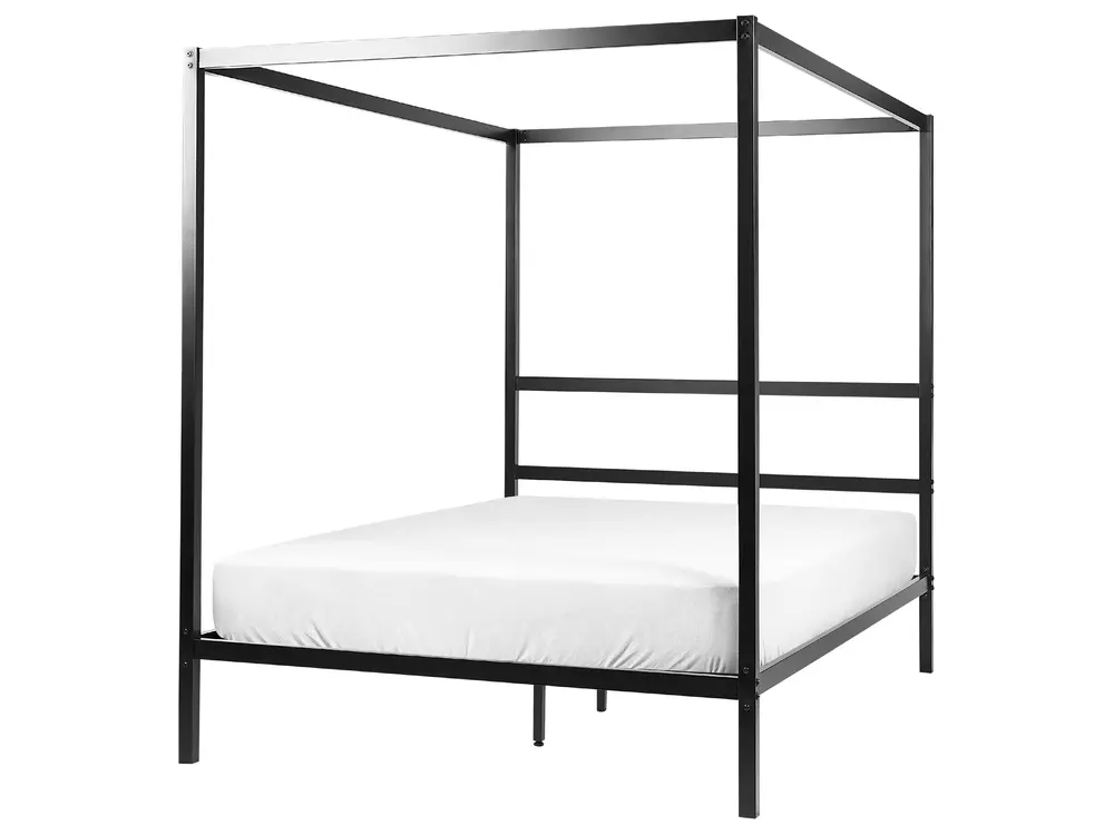 Four Poster Bed Metal LESTARDS 140 x 200 cm (EU Double) Black