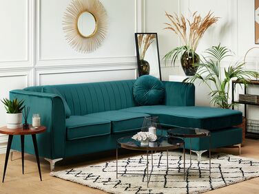 Left Hand Velvet Corner Sofa Green TIMRA