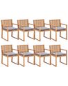 Sada 8 certifikovaných zahradních jídelních židlí z akátového dřeva s šedými polštáři SASSARI II_923880