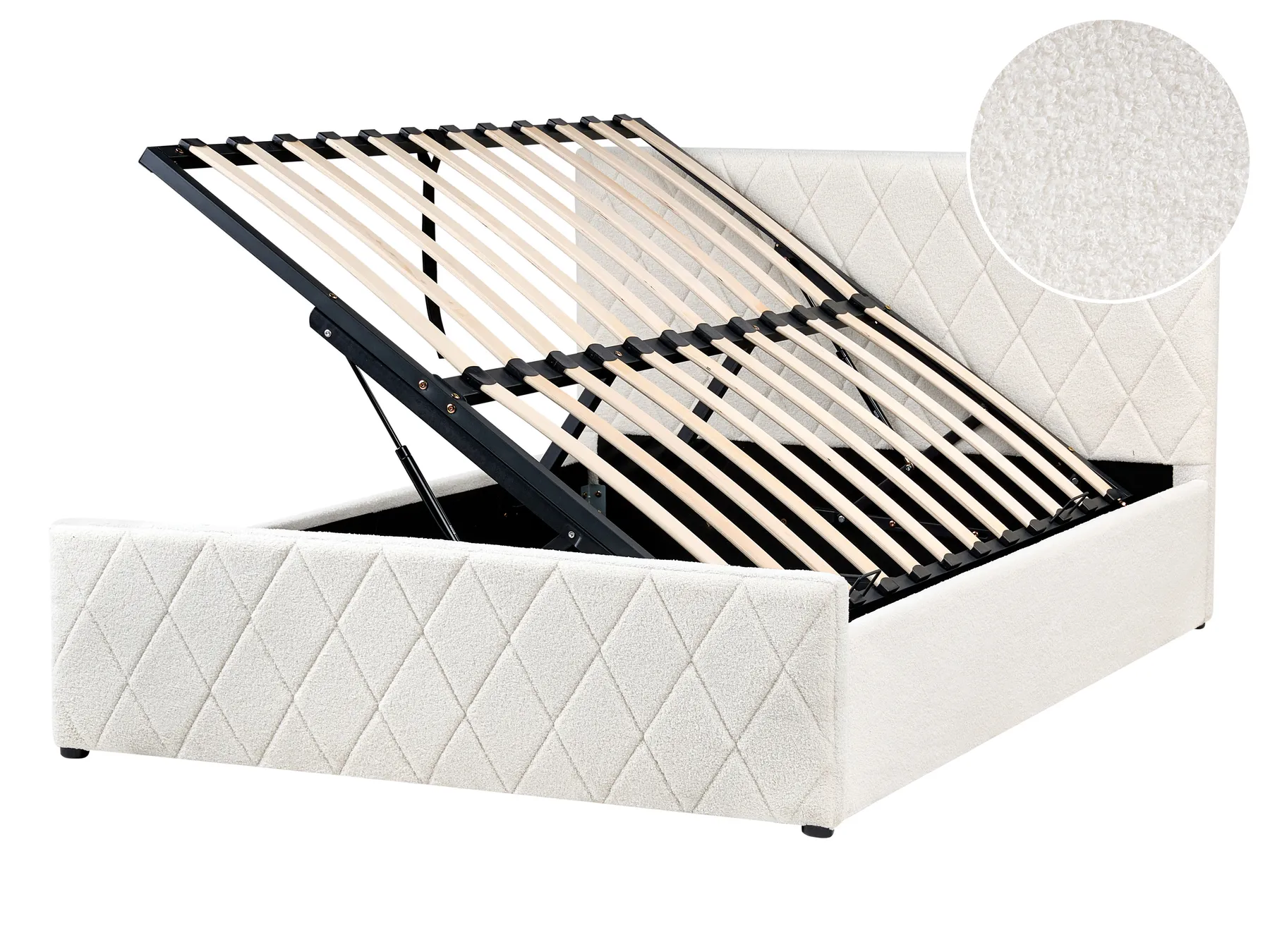 Ottoman Bed ROCHEFORT Boucle Off-White 140 x 200 cm (EU Double)_993745