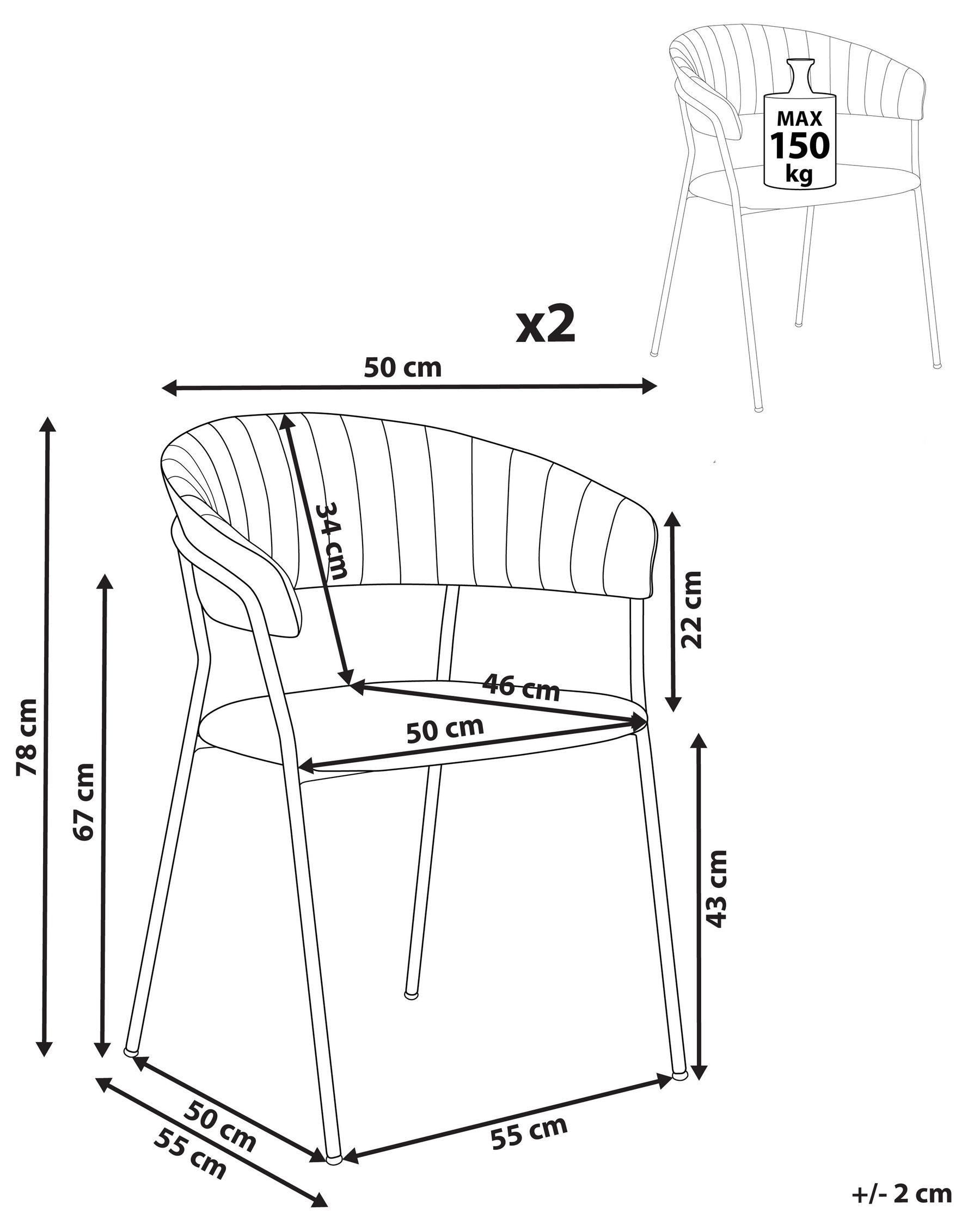 Set of 2 Dining Chairs MARIPOSA Velvet Taupe_871950