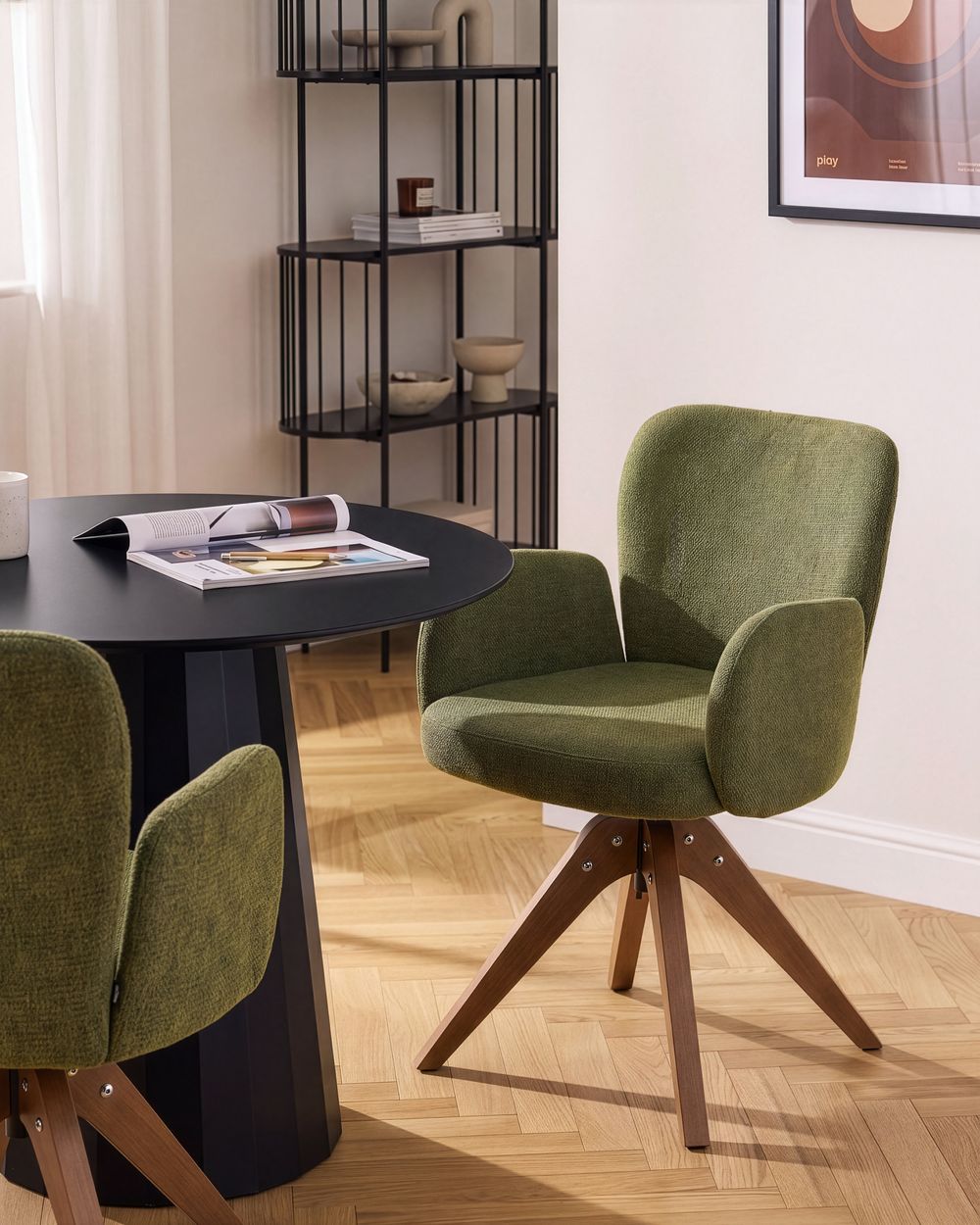 Set of 2 Dining Chairs Swivel JEAN Fabric Green