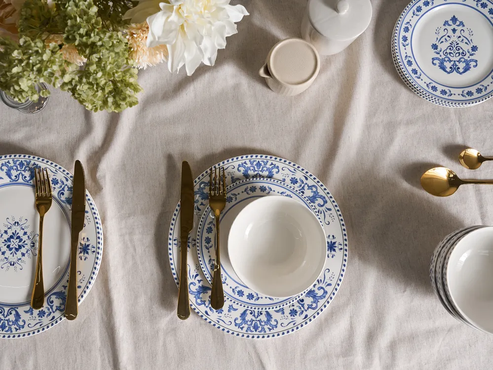 Set of 24 Dinnerware GALANGAL Porcelain White/ Blue_1069030