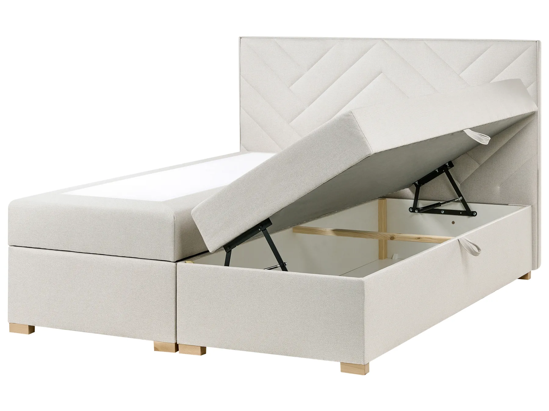 Boxspringbett mit Stauraum ESQUIRE Stoff Cremeweiß 160 x 200 cm_1016111