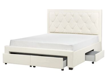 Zamatová posteľ s úložným priestorom 160 x 200 cm krémová LIEVIN