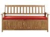 Zahradní lavička z akátového dřeva s úložným prostorem 160 cm světlá/červený polštář SOVANA_922583