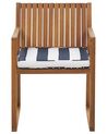 Set of 8 Acacia Wood Garden Dining Chairs with Navy Blue and White Cushions SASSARI_827976