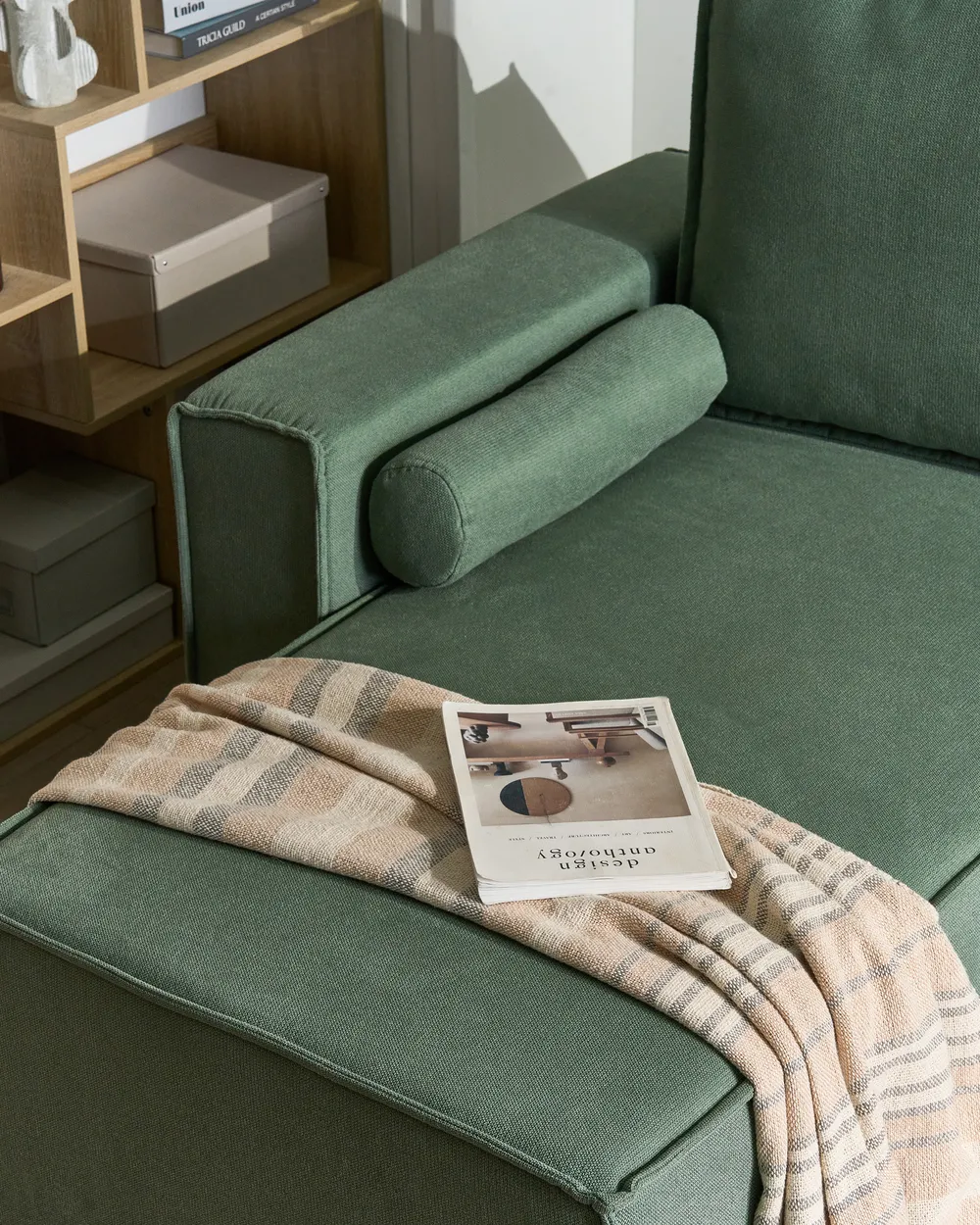 Corner Sofa Bed 3 Seater EDANE with Storage Fabric Light Green Right Hand_1057250