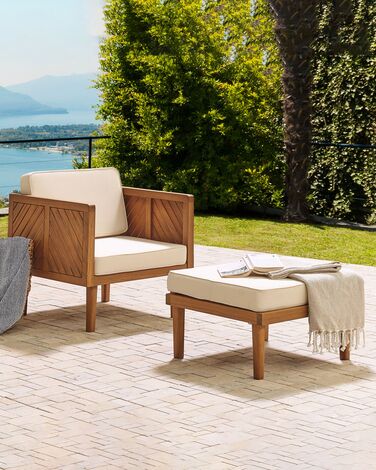 Acacia Wood Garden Armchair with Ottoman Light BARATTI