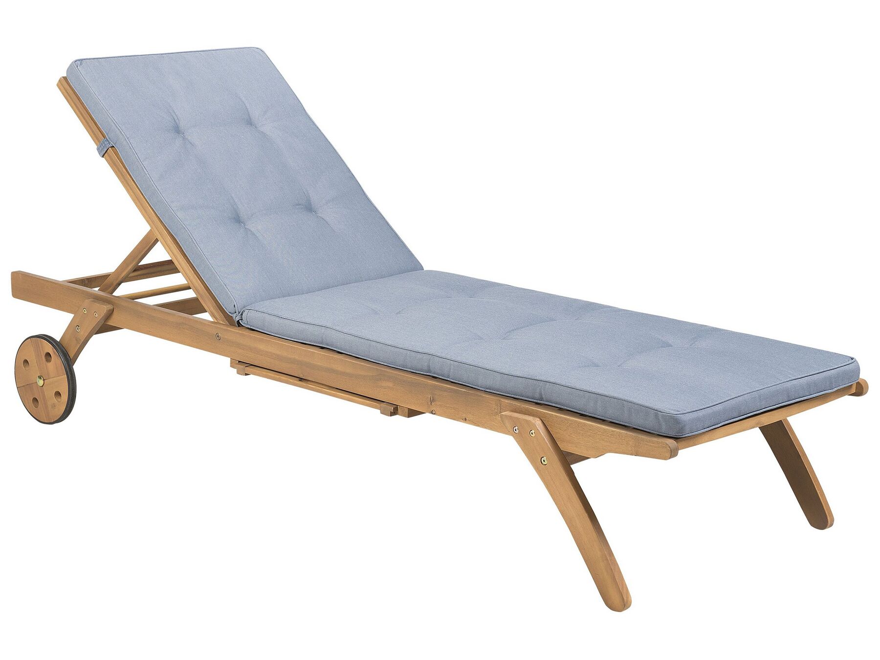 Transat de jardin en bois avec tablette et coussin bleu CESANA_746473