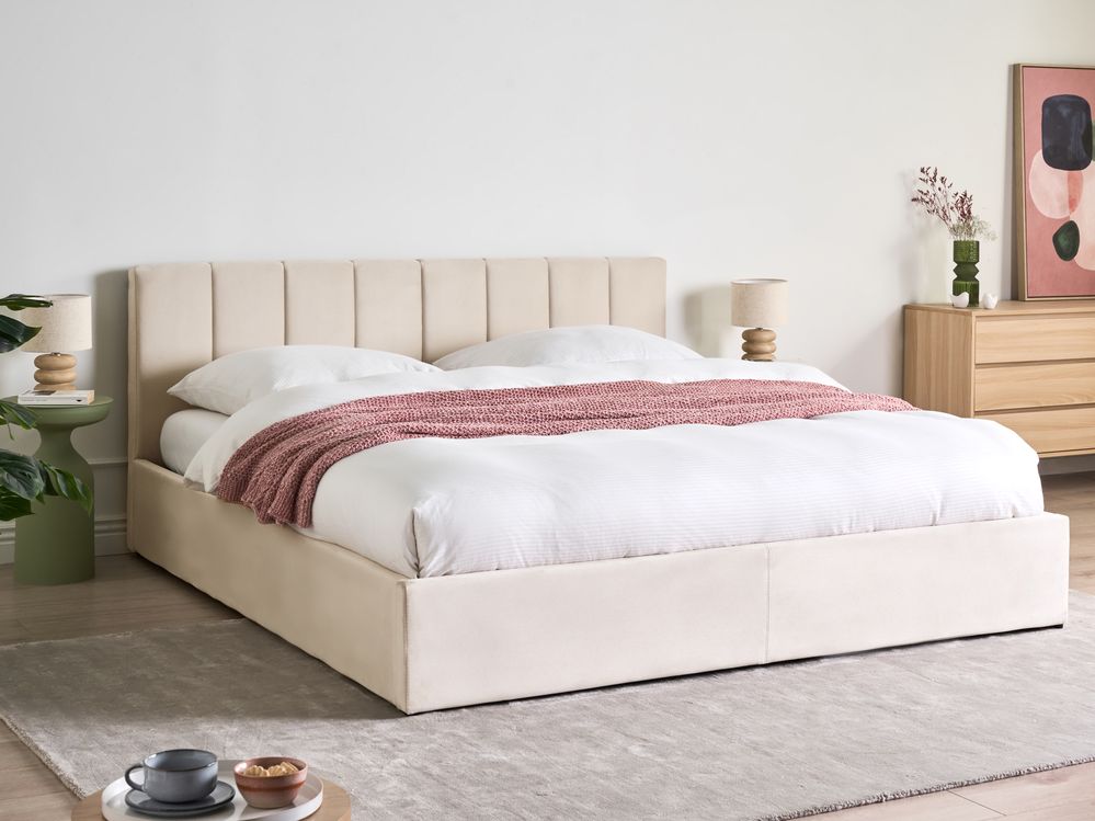 Seng med opbevaring DREUX Velour Lys Beige 180 x 200 cm