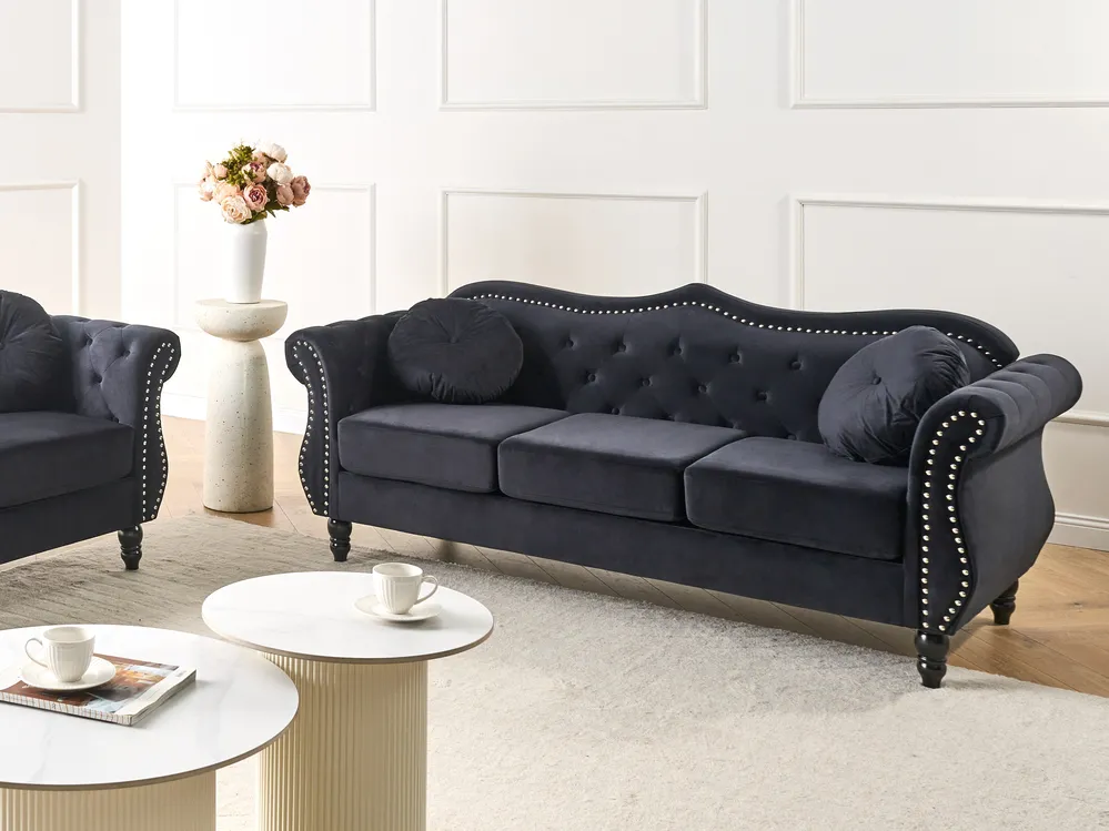 Sofa dla 3 osób SKIEN Welur Czarny