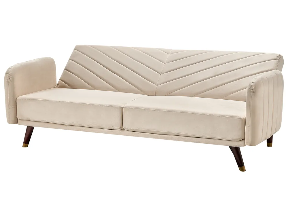 Divano letto 3 posti SENJA Velluto Beige_787328
