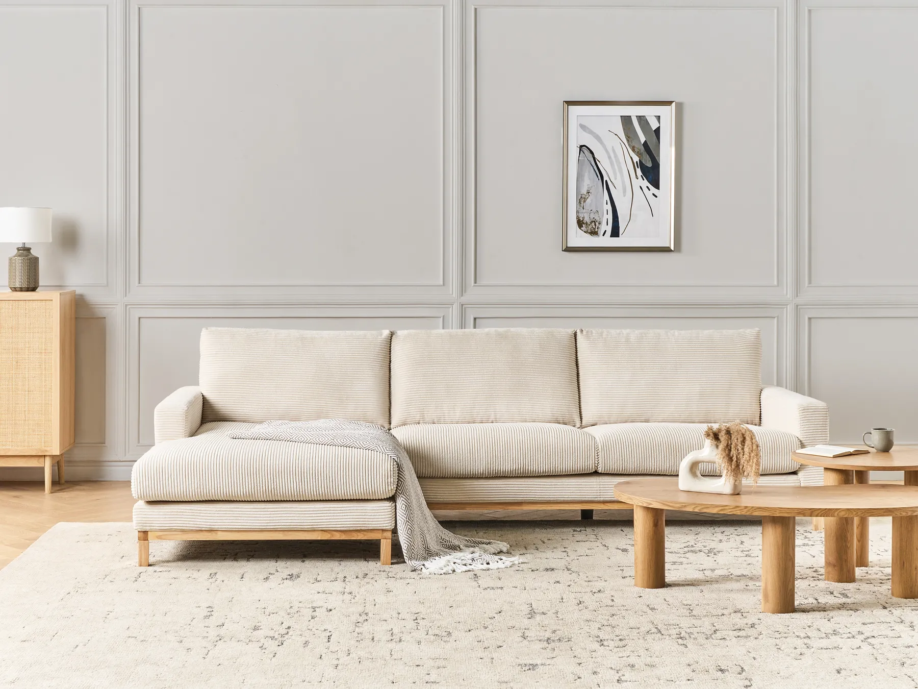 Corner Sofa 4 Seater SIGGARD II Corduroy Light Beige Right Hand_944399