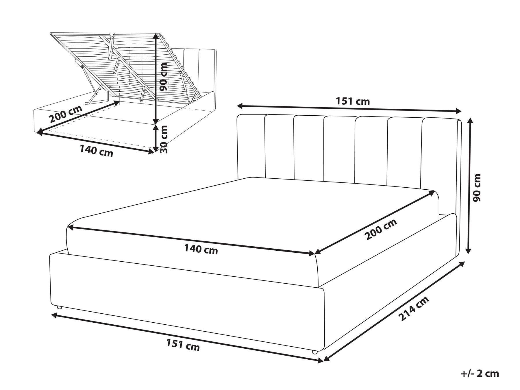 Ottoman Bed DREUX Fabric Light Grey 140 x 200 cm (EU Double)_793223