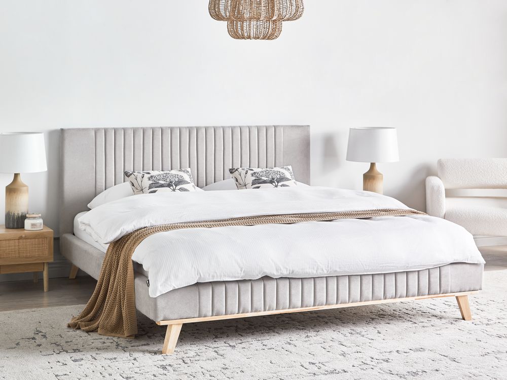 Bett mit Lattenrost Chenillegewebe TALENCE 180 x 200 cm Hellgrau