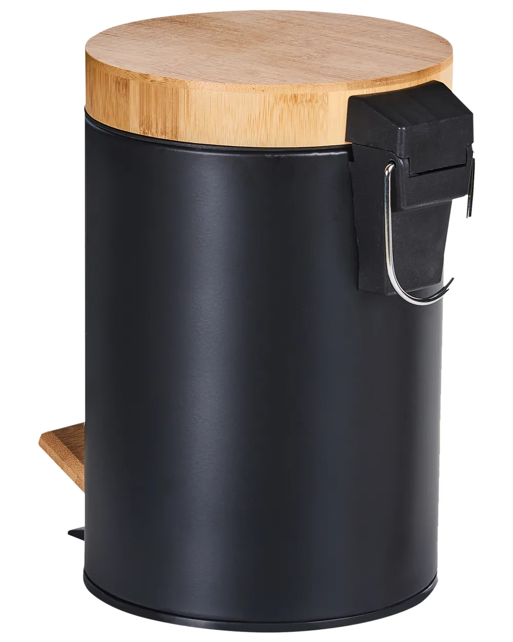 Five - Afvalemmer van metaal, kakigroen, deksel van bamboe, 3 l