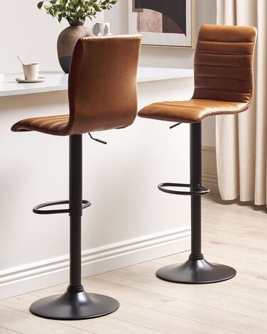 Set of 2 Bar Stools Brown Faux Leather LUCERNE II