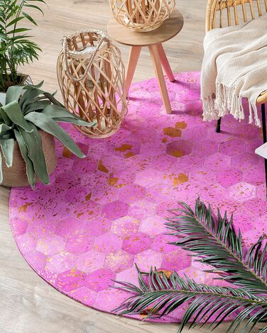 Round Cowhide Area Rug ⌀ 140 cm Pink ZEYTIN