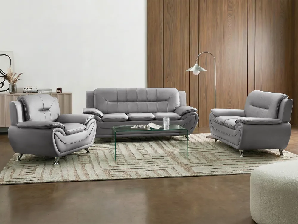 Sofa 3 Seater LEIRA Faux Leather Grey_1058653