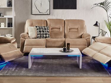 3 Seater Velvet LED Electric Recliner Sofa with USB Port Beige BERGEN