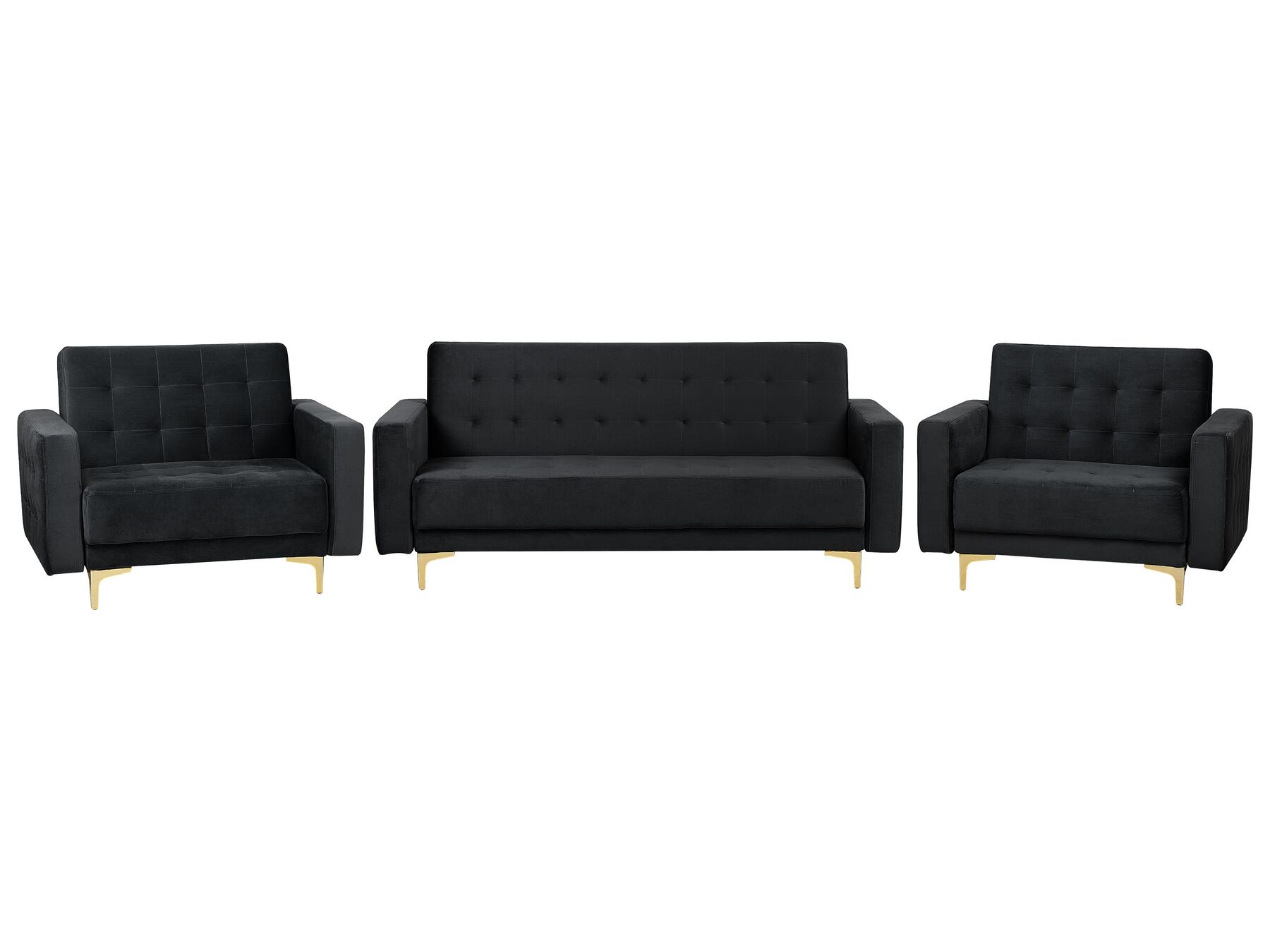 Conjunto de sofás reclináveis com 5 lugares em veludo preto ABERDEEN_857388