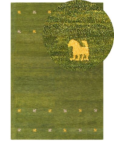 Gabbeh Teppich Wolle grün 200 x 300 cm Tiermuster Hochflor YULAFI