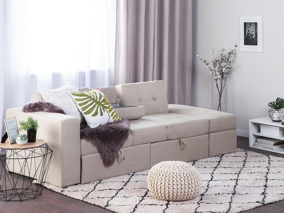 Sofá-cama 3 lugares FALSTER com arrumação Tecido Creme