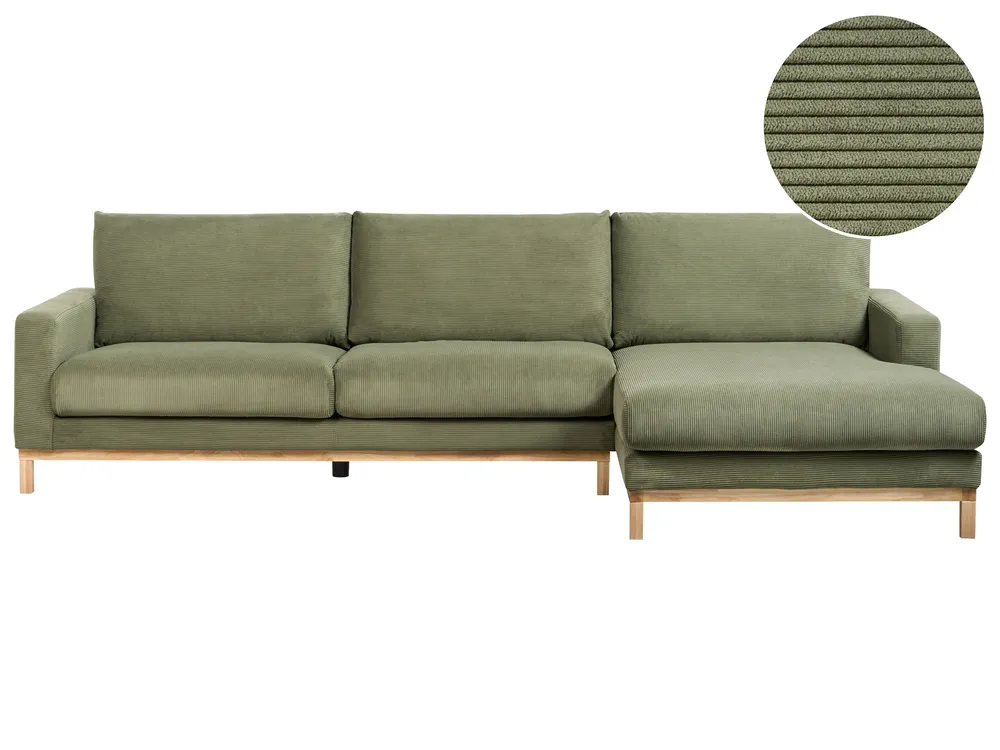 Corner Sofa Seater SIGGARD Corduroy Green Left Hand