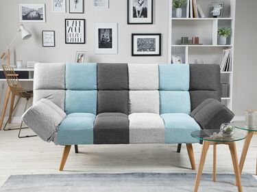 Fabric Sofa Bed Grey and Blue Patchwork INGARO