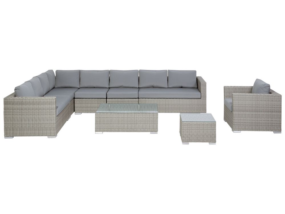 Garden Lounge Set with Table 8 Seater XXL Modular PE Rattan Grey Right Hand