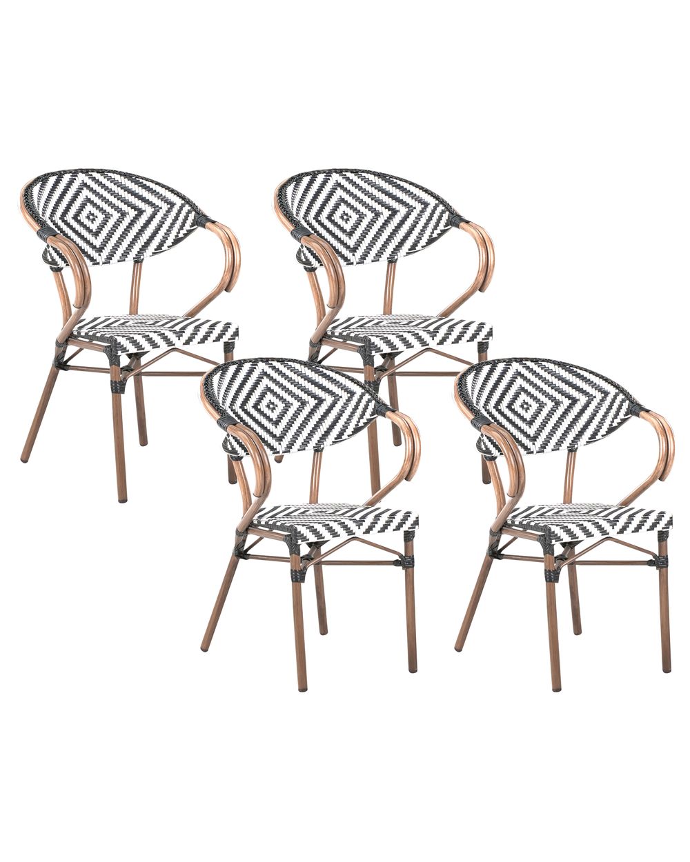 Sæt af 4 havestole CASPRI PE-rattan Sort/hvid
