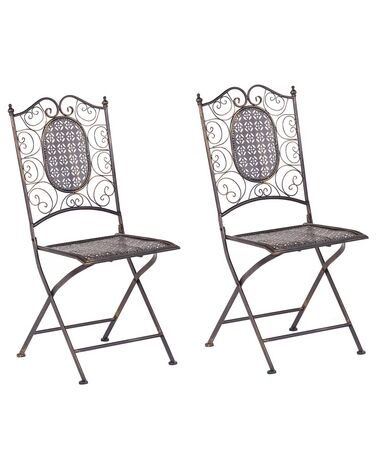 Set of 2 Metal Garden Folding Chairs Black BORMIO