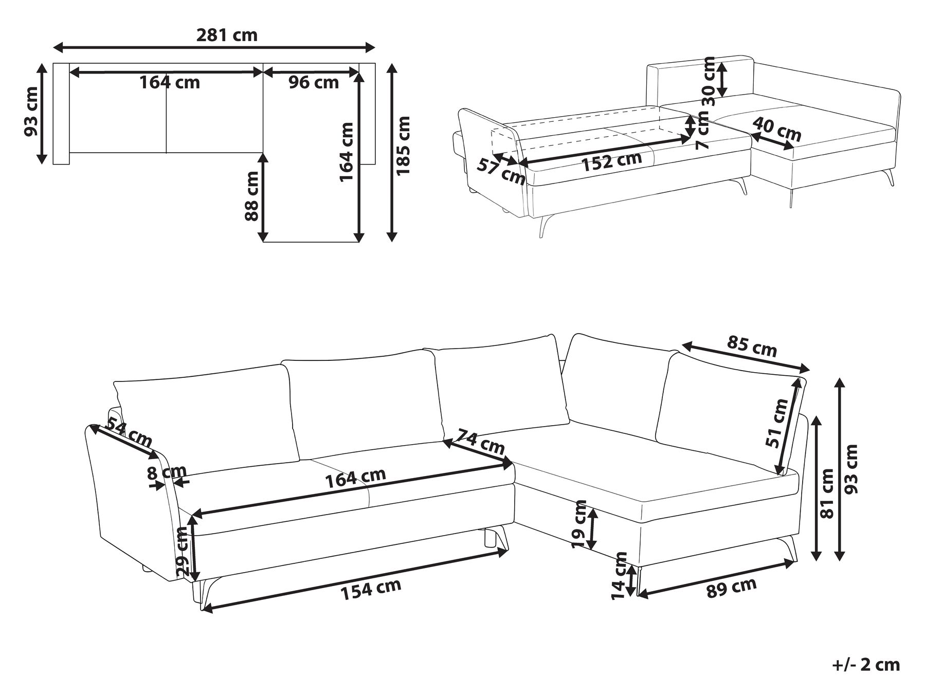 Corner Sofa Bed 3 Seater KOGE with Storage Fabric Beige Left Hand_1087771
