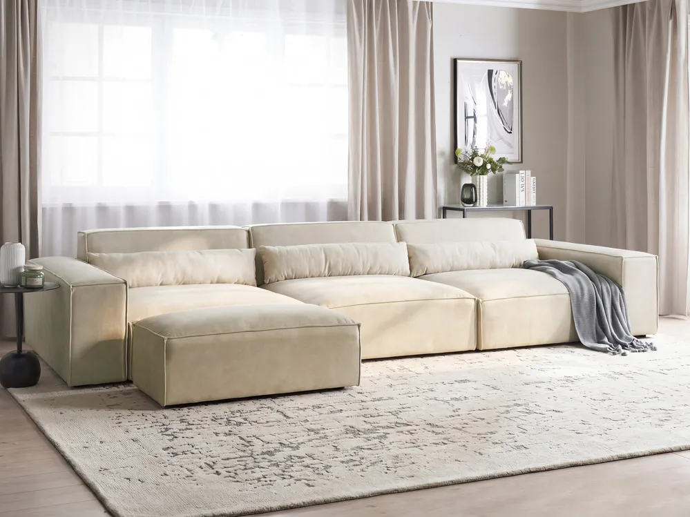 Sofa modułowa dla 3 osób HELLNAR z otomaną Welur Jasnobeżowy