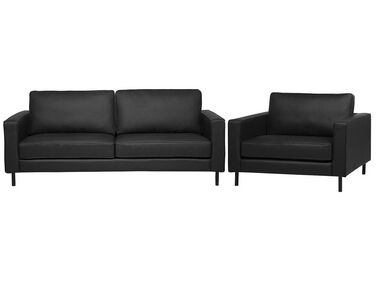 Soffgrupp 2-sits soffa + fåtölj läder svart SAVALEN