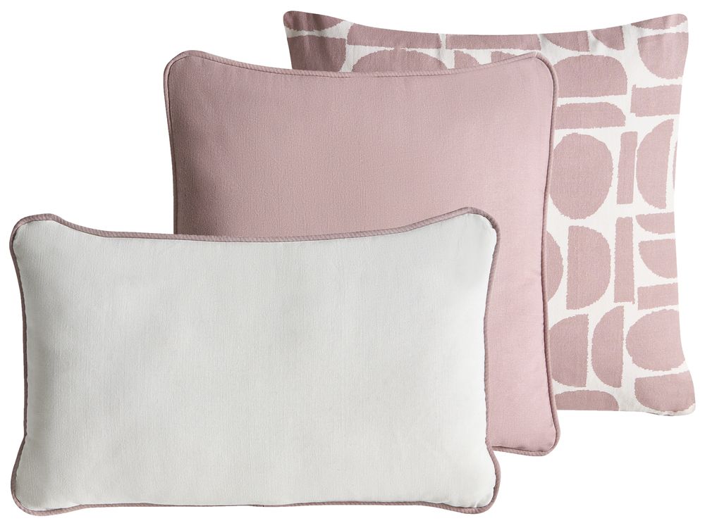 Conjunto de 3 almofadas decorativas PENTACE 30 x 50 cm 45 x 45 cm Algodão Rosa Sólido