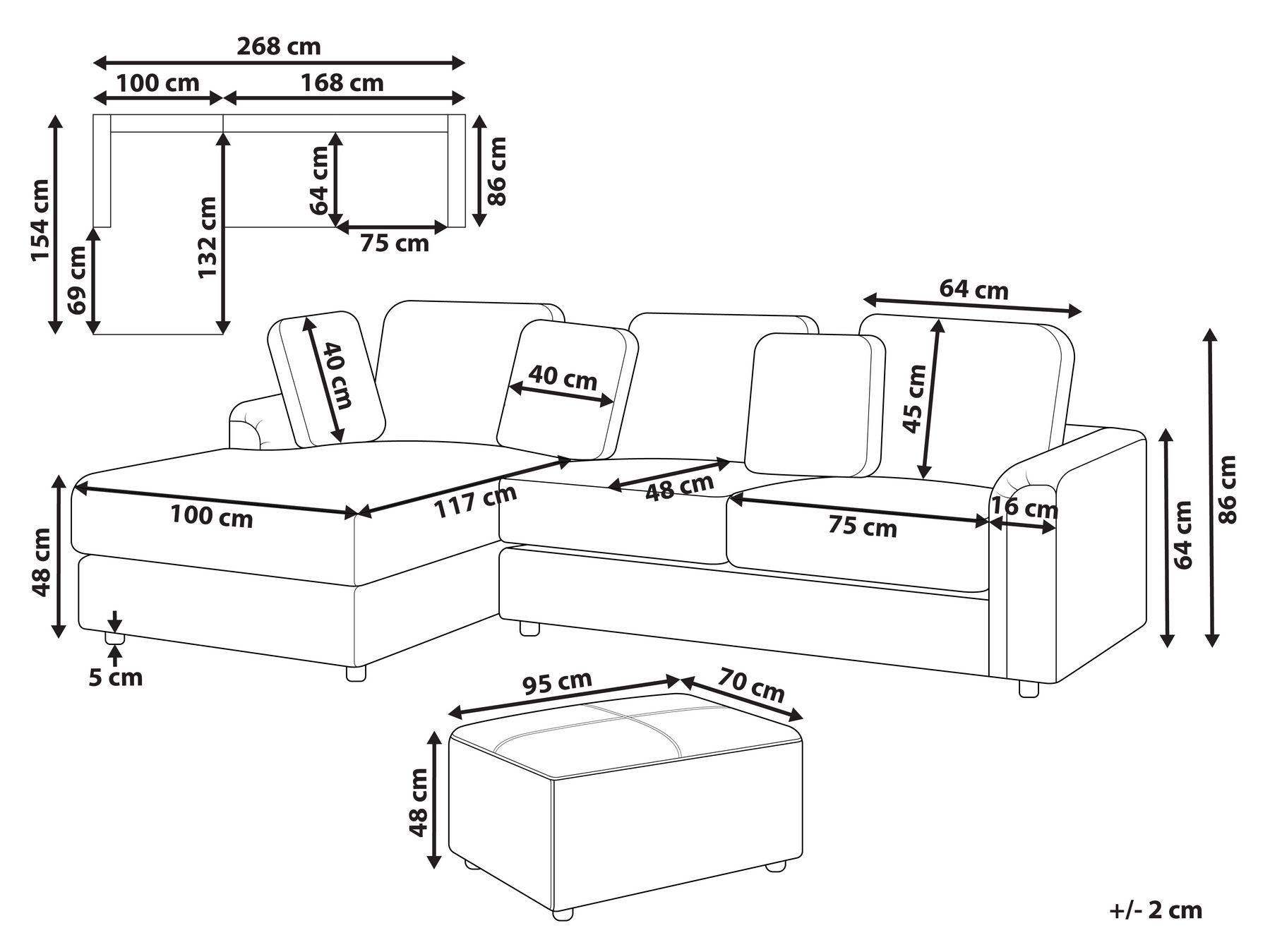 Right Hand Fabric Corner Sofa with Ottoman Taupe KOHLO_945137
