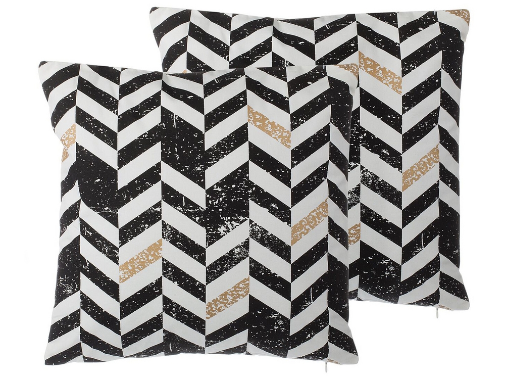 Set of 2 Cushions Geometric Pattern 45 x 45 cm Black and White HELCONIA Beliani