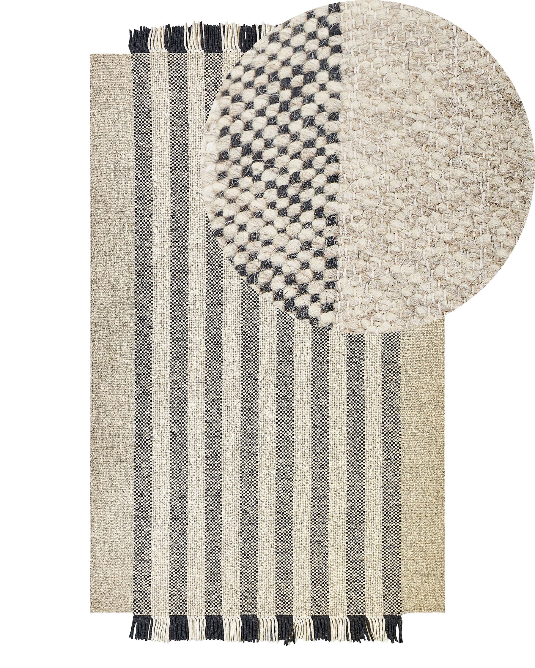 Teppich Wolle cremeweiß / schwarz 140 x 200 cm Streifenmuster Kurzflor TACETTIN_847200