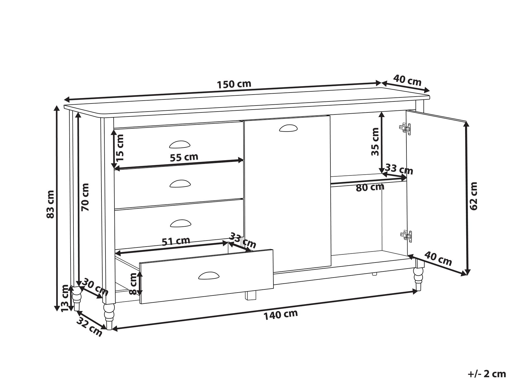 Pine Wood 2 Door Sideboard White SHILLINGTON_966294